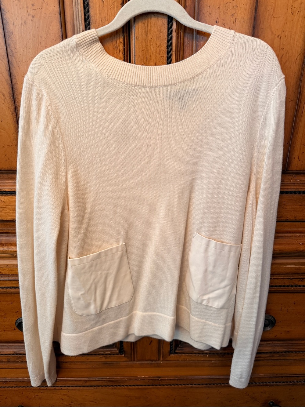 Banana Republic Cream Crewneck Sweater with Leather Pockets